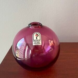 Pilgrim Glass Cranberry Glass Art Squat Bud Vase 1950s